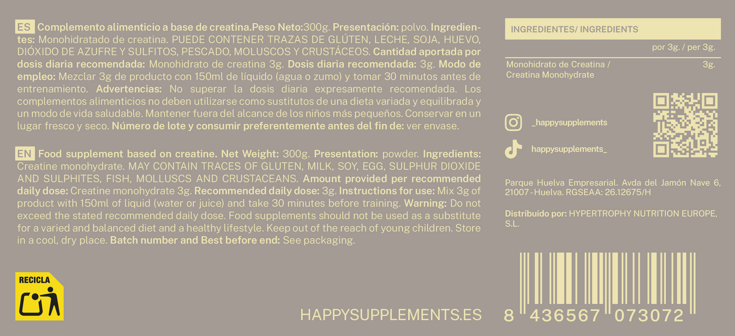 Creatina Monohidrato 100% Pura (300g) 200 Mesh